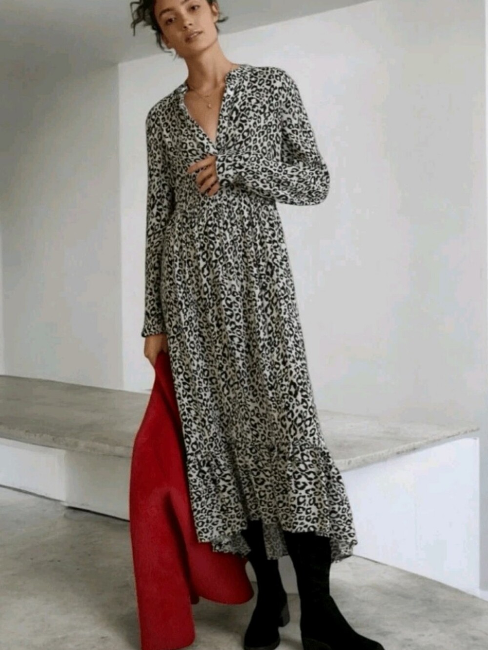 Mare Mare + Anthropologie Lynda Leopard Print Black White Maxi Dress Size S